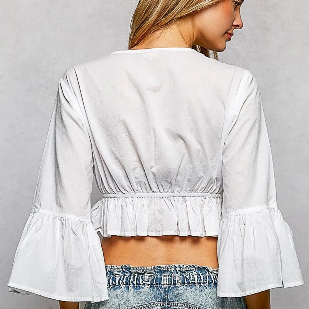 POL Embroidered Beaded Bohemian Crop w/ Tassels - Picture 2 of 10